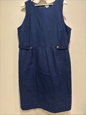 J. Crew Navy Textured Navy Sleeveless Blue Sheath Dress Size 18 Cotton